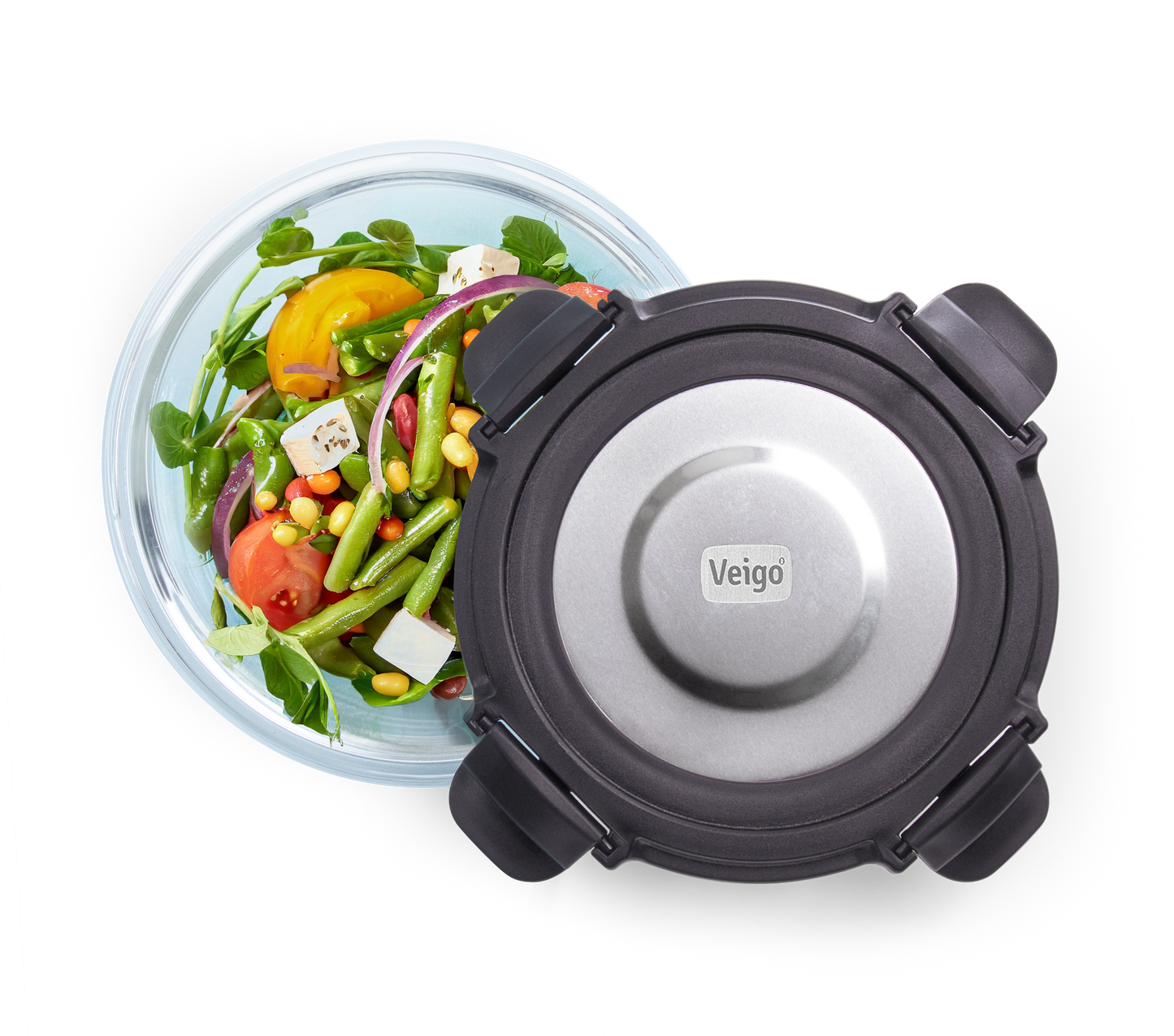 Veigo Pure and Sure | ROUND | Borosilicate Glass Container with Stainless Steel Lid - Veigo Stone