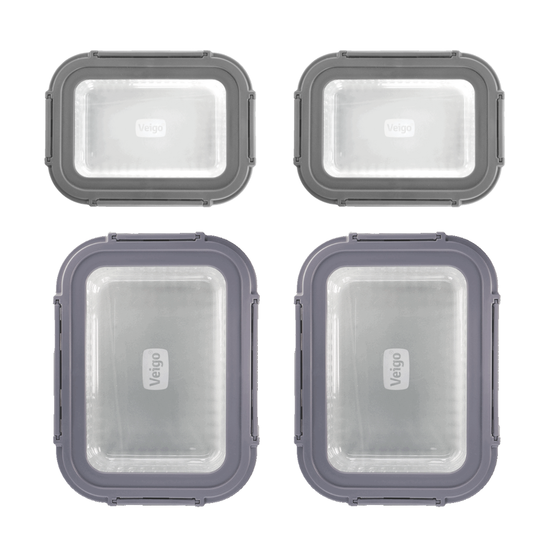 Veigo Borosilicate RECTANGLE Glass Container w/ Tempered Glass Lid - Set of 4 - Veigo Default Title