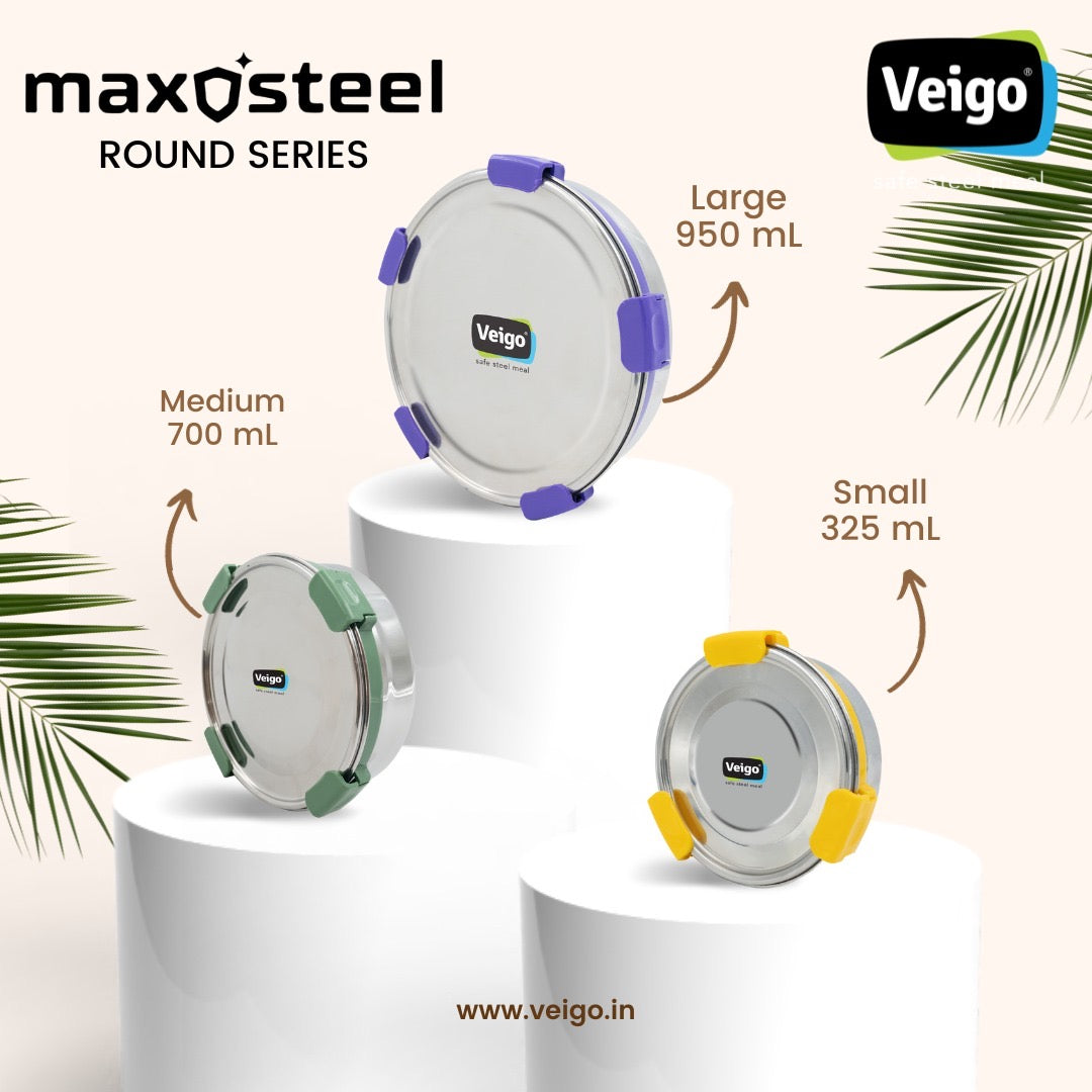 Veigo Maxosteel Round Containers | Leakproof Steel Storage