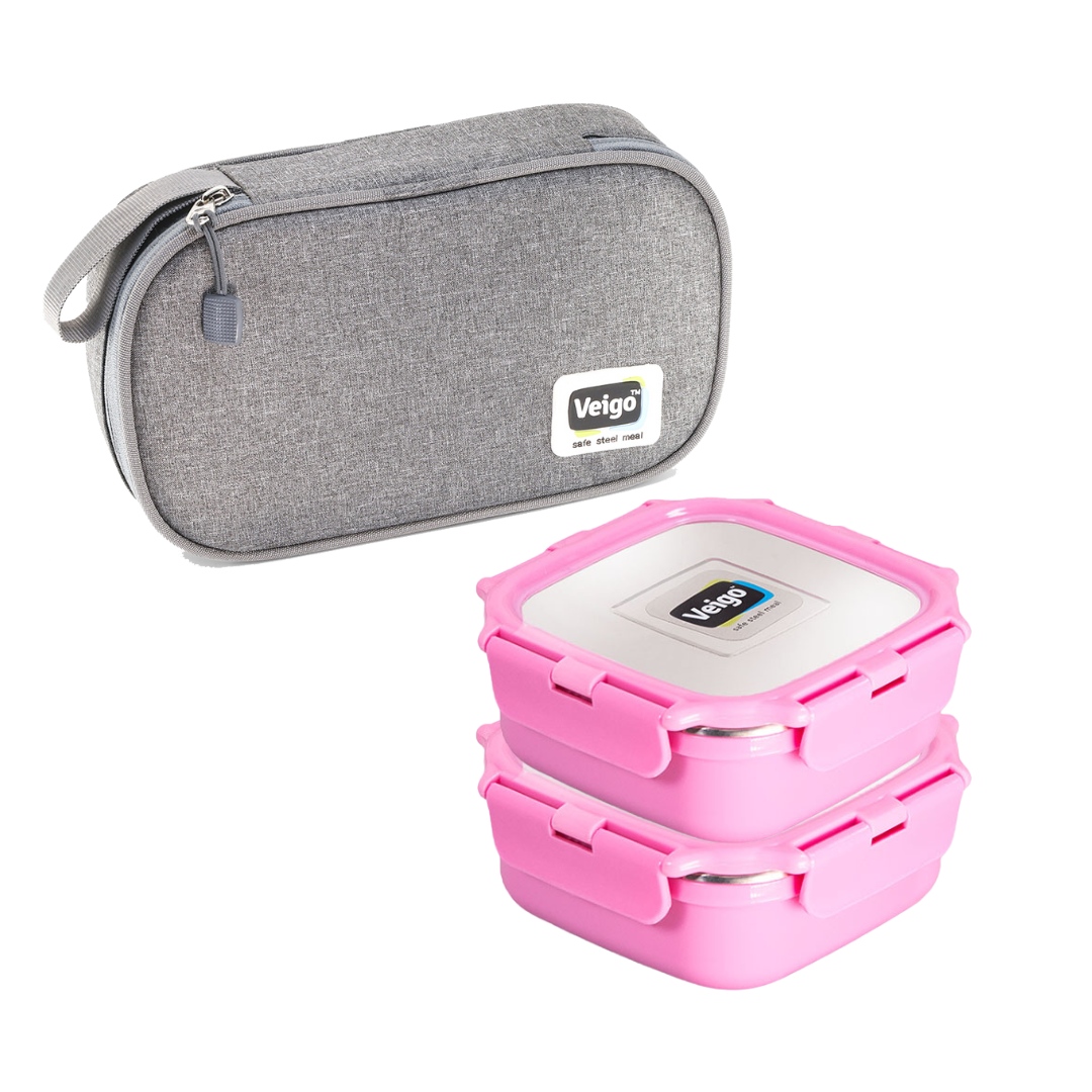 Veigo HeatUp Medium ( Microwave Safe) - Veigo Pink / Set of 2 with Insulated Pouch