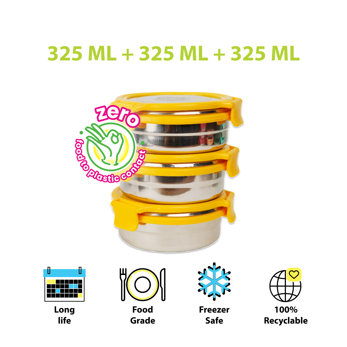 Veigo Stack of 3 Round Steel Boxes | Durable & Leakproof