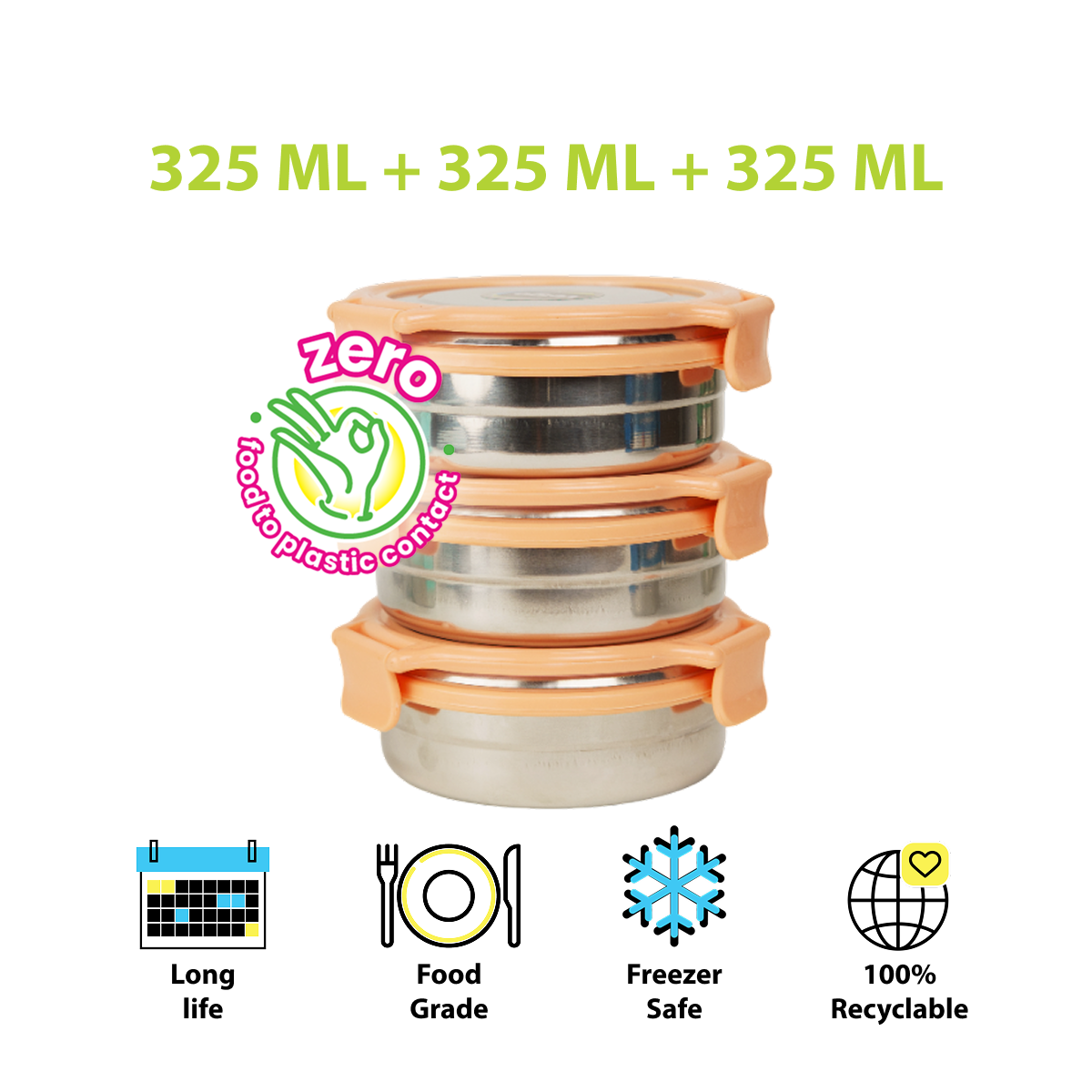 Veigo Stack of 3 Round Steel Boxes | Durable & Leakproof