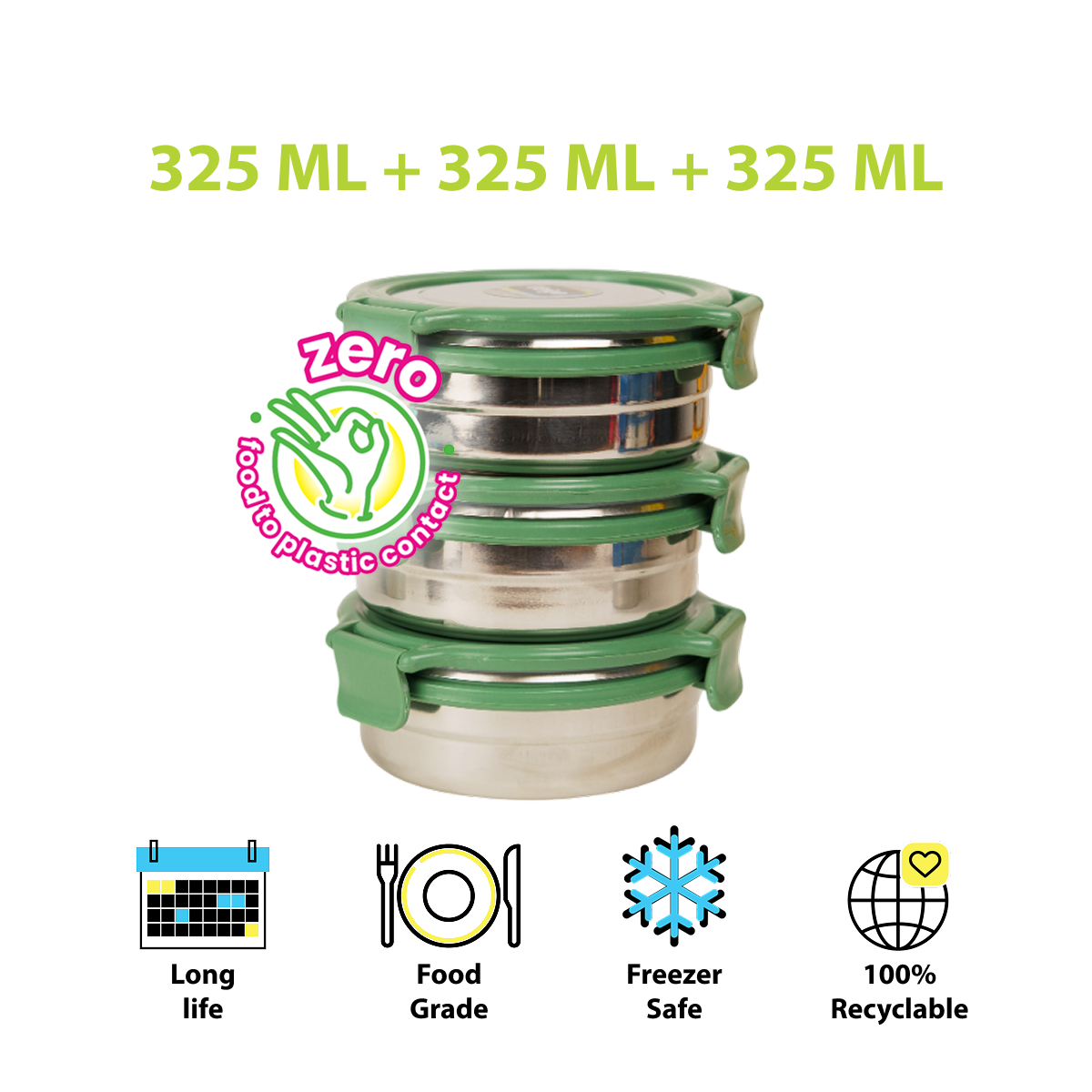 Veigo Stack of 3 Round Steel Boxes | Durable & Leakproof