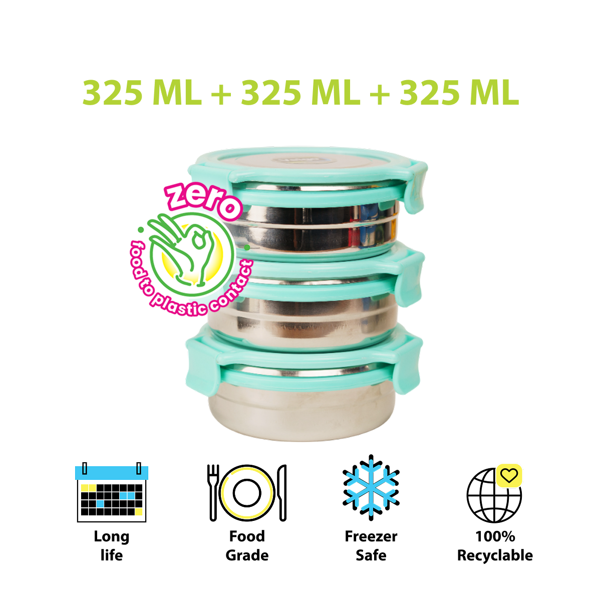 Veigo Stack of 3 Round Steel Boxes | Durable & Leakproof