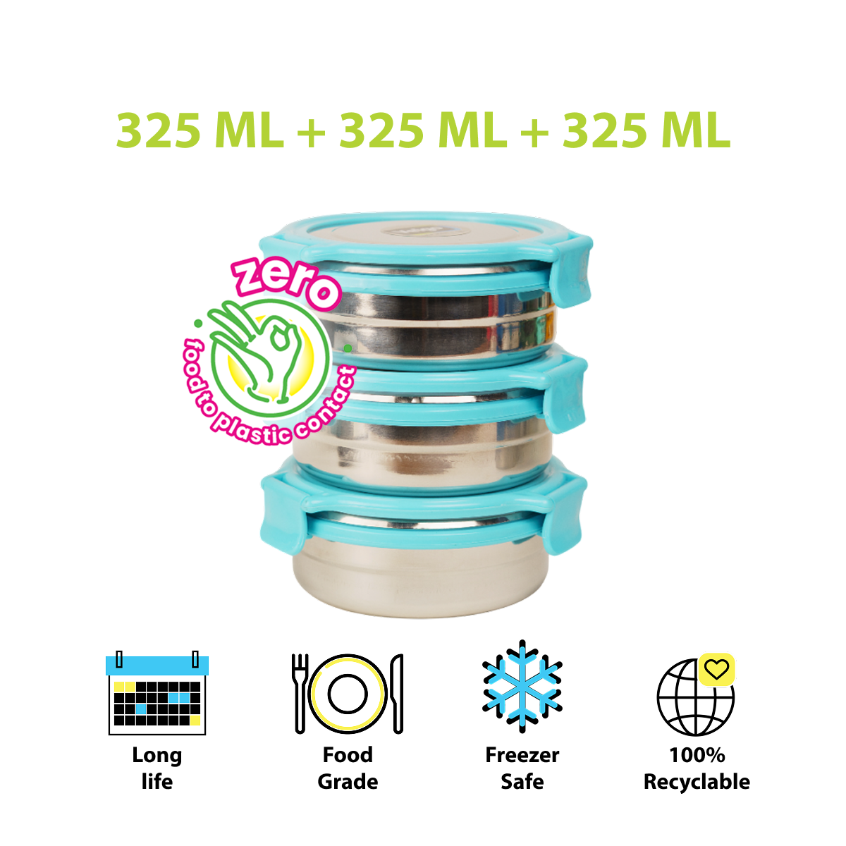 Veigo Stack of 3 Round Steel Boxes | Durable & Leakproof