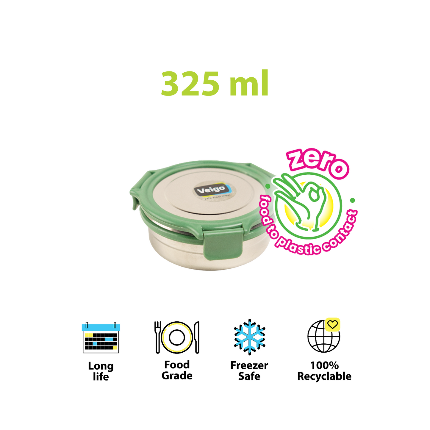 Veigo Round Steel Snack Box| Leakproof Steel Storage Box
