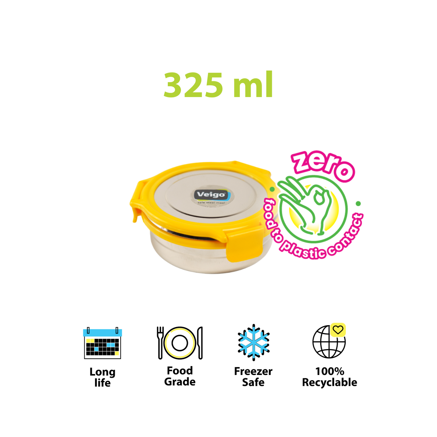 Veigo Round Steel Snack Box| Leakproof Steel Storage Box