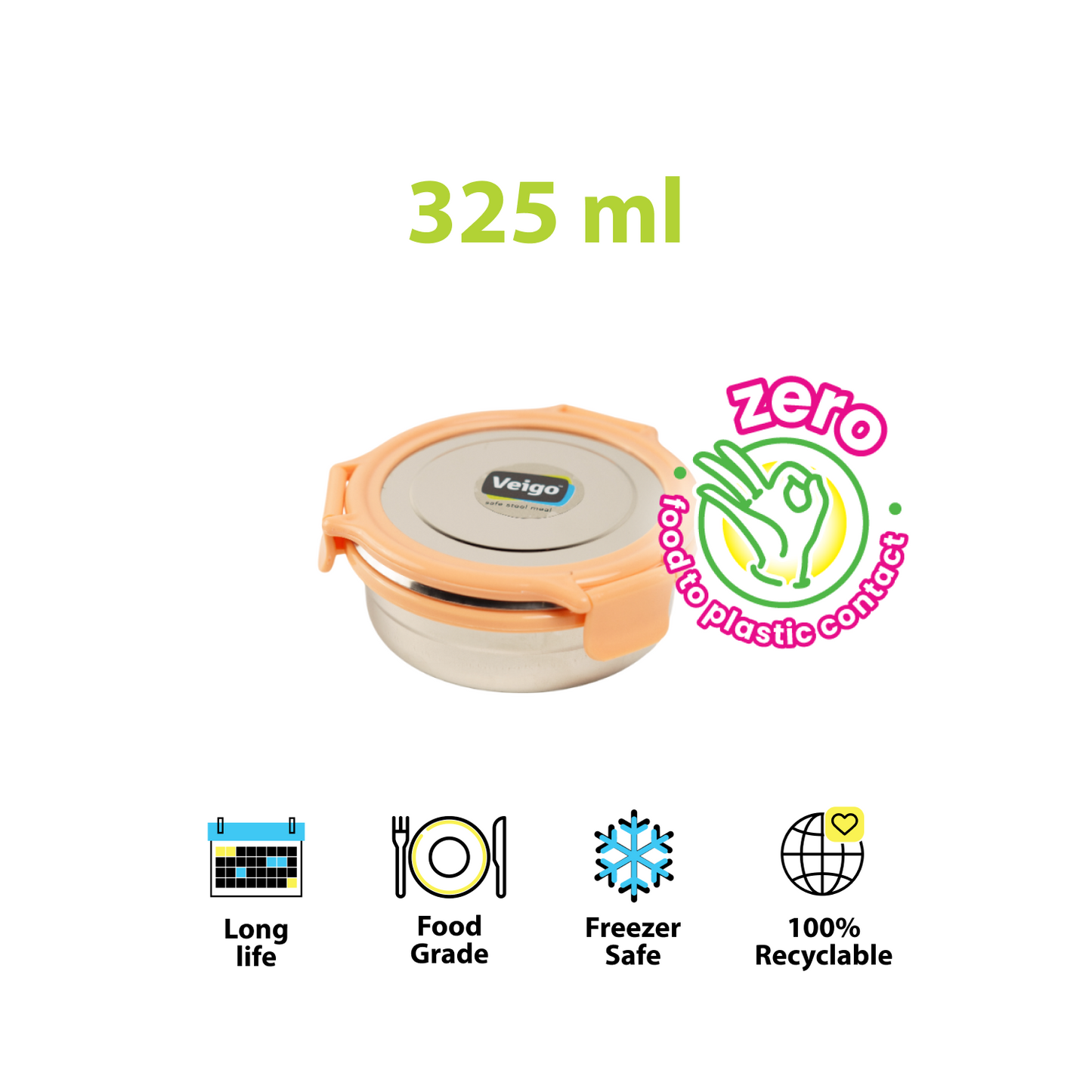 Veigo Round Steel Snack Box| Leakproof Steel Storage Box