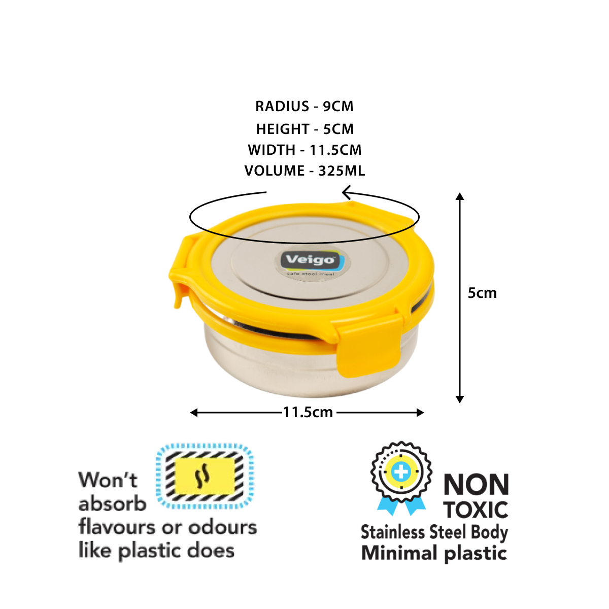 Veigo Stack of 3 Round Steel Boxes | Durable & Leakproof