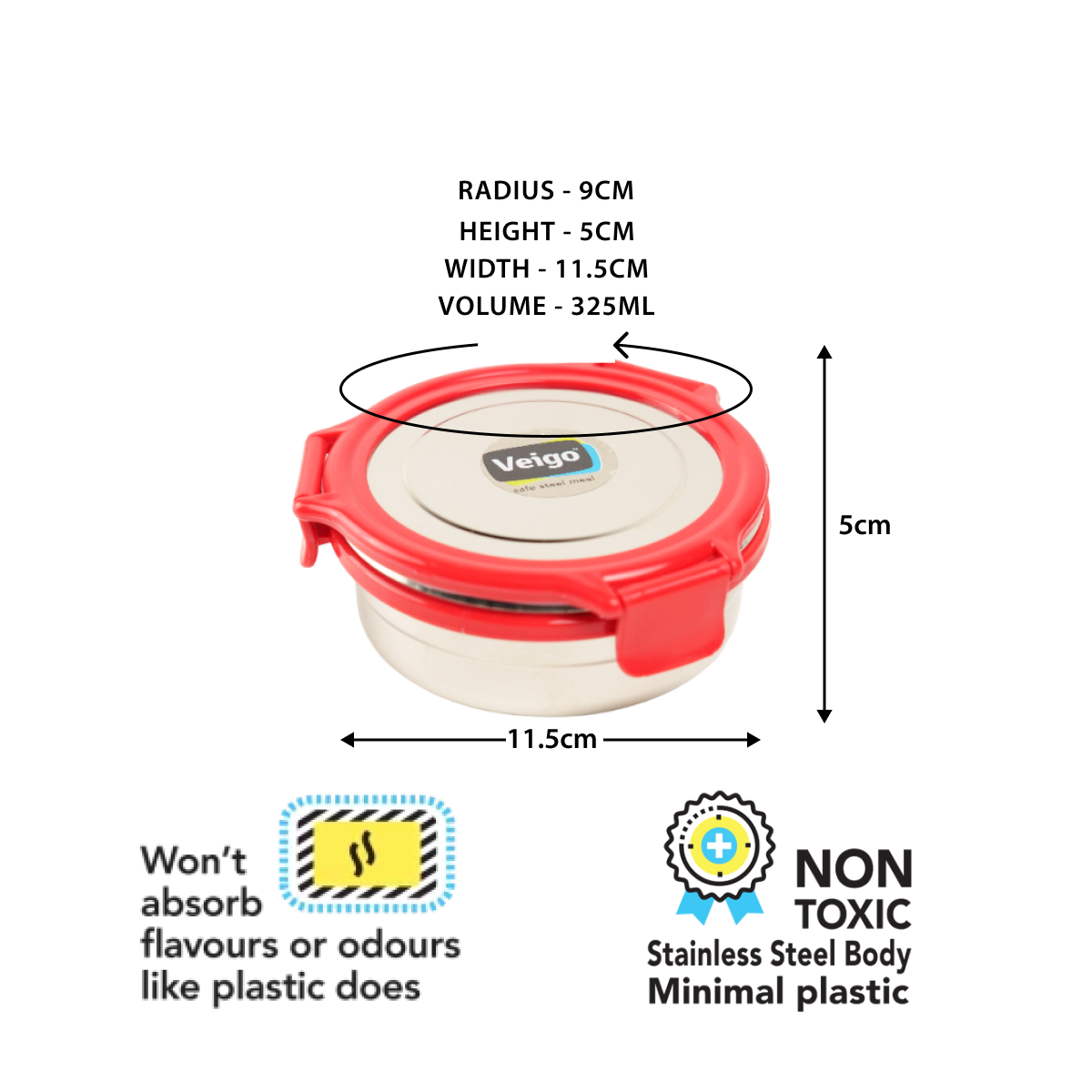 Veigo Round Steel Snack Box| Leakproof Steel Storage Box