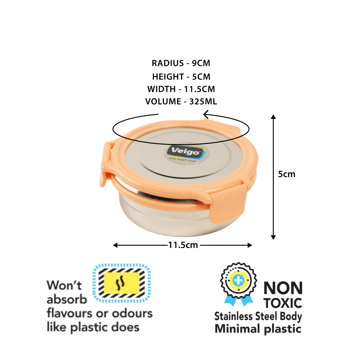 Veigo Stack of 3 Round Steel Boxes | Durable & Leakproof