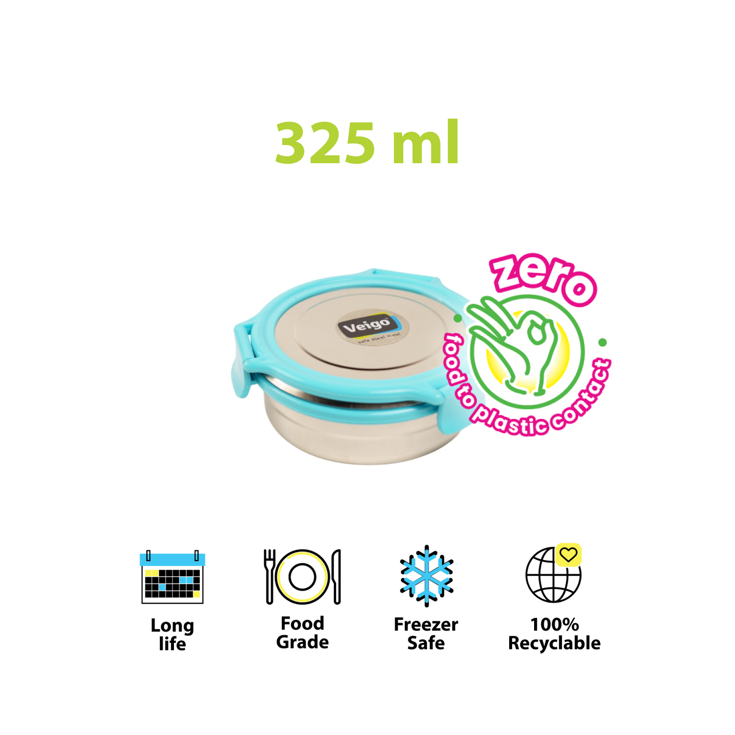 Veigo Round Steel Snack Box| Leakproof Steel Storage Box