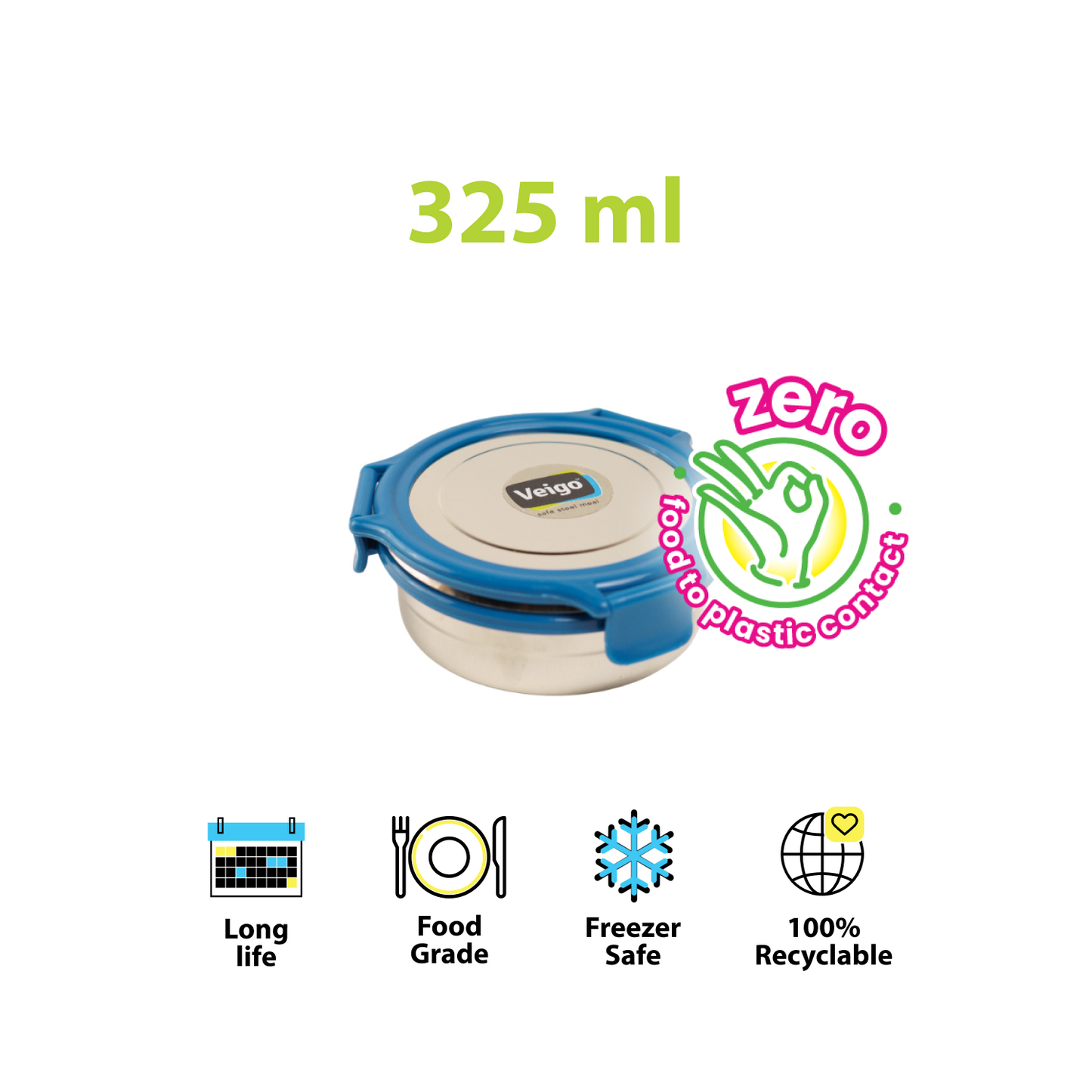 Veigo Round Steel Snack Box| Leakproof Steel Storage Box