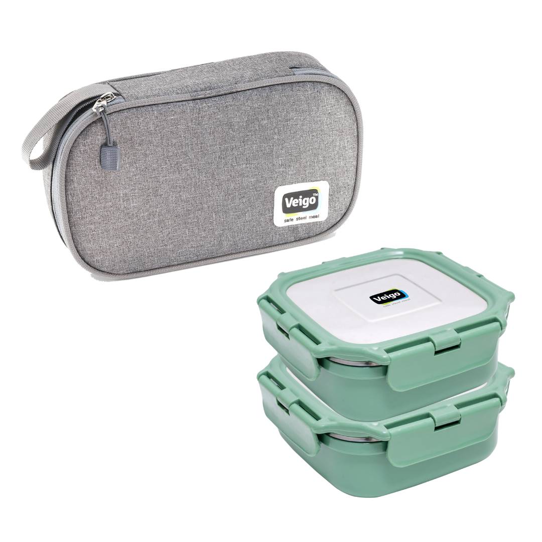 Veigo HeatUp Medium ( Microwave Safe) - Veigo Military Green / Set of 2 with Insulated Pouch