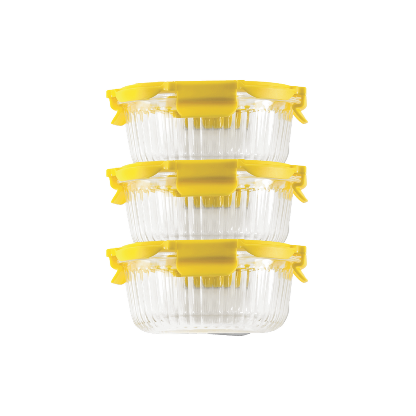 Veigo See & Serve |ROUND| Glass Container w/ Glass Lid - Veigo Set of 3 - Value Deal / 620 Ml / Sun