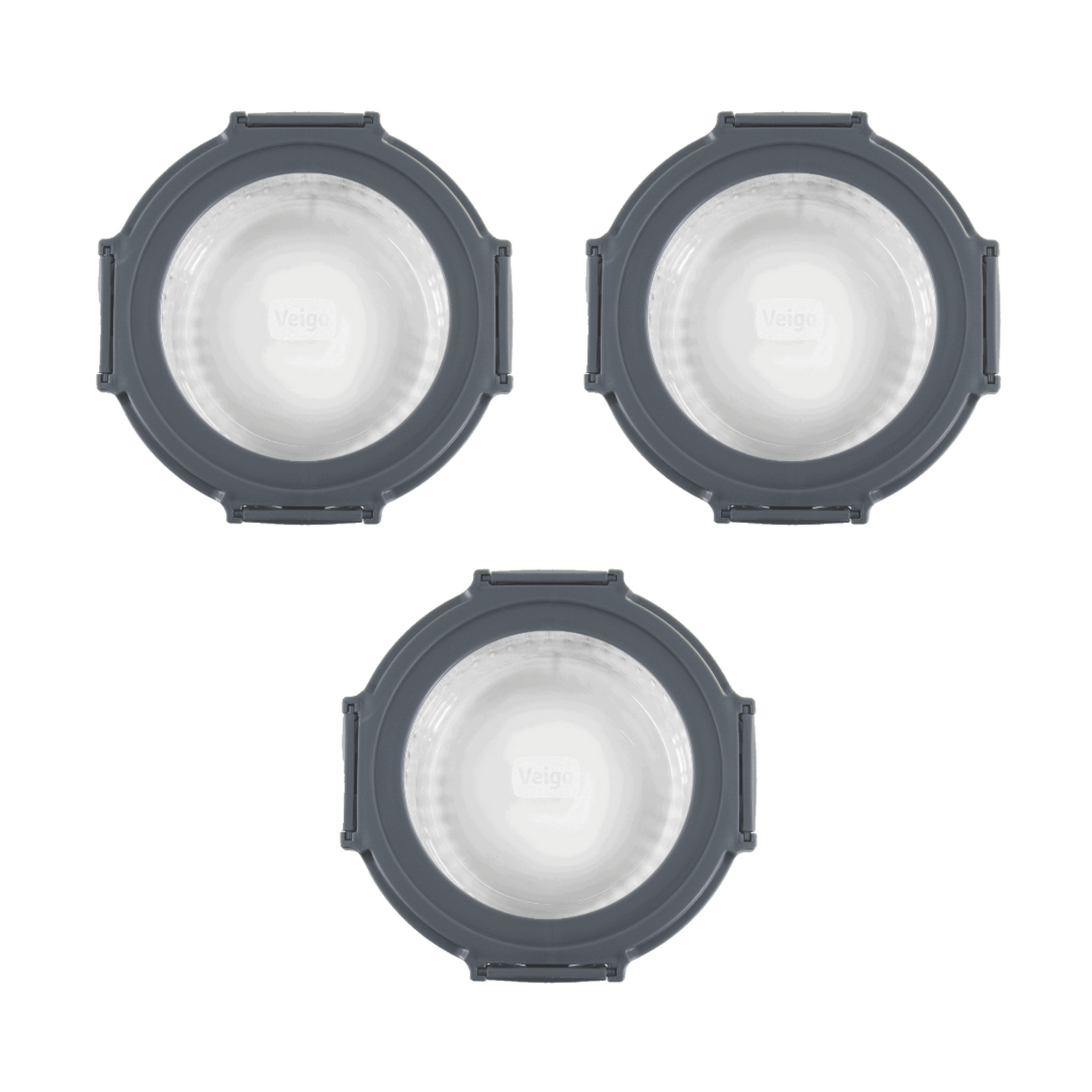 Veigo See & Serve |ROUND| Glass Container w/ Glass Lid - Veigo Set of 3 - Value Deal / 620 Ml / Onyx
