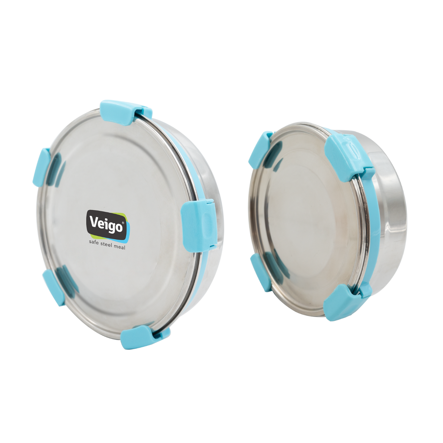 Veigo Maxosteel Round Storage Box- Set of 2 - Veigo Aqua Blue