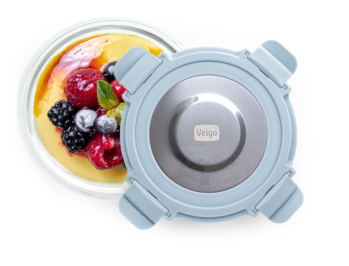 Veigo Pure and Sure | ROUND | Borosilicate Glass Container with Stainless Steel Lid - Veigo Stone