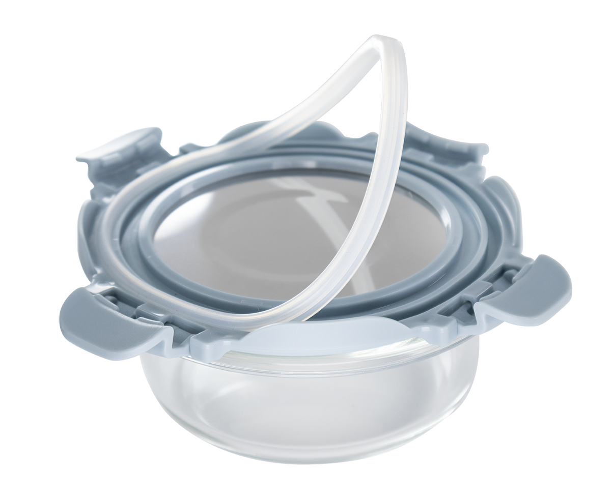 Veigo Pure and Sure | ROUND | Borosilicate Glass Container with Stainless Steel Lid - Veigo Stone