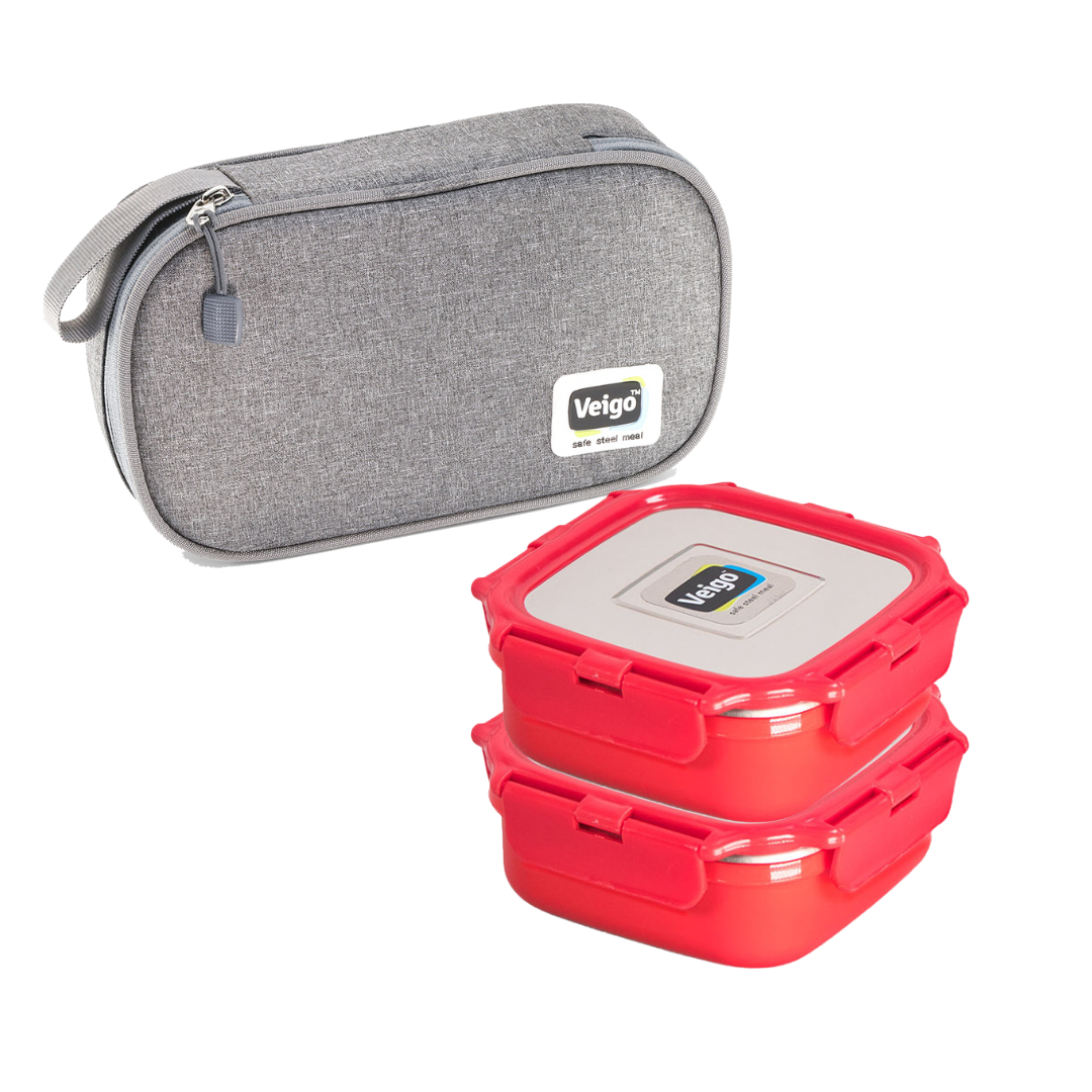 Veigo HeatUp Medium ( Microwave Safe) - Veigo Red / Set of 2 with Insulated Pouch