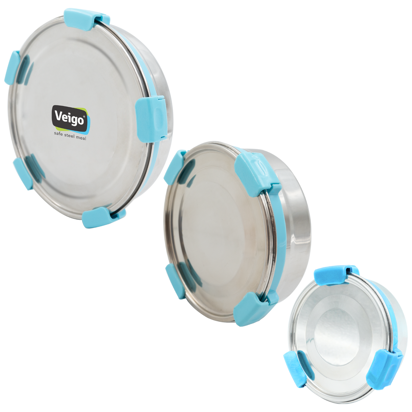 Veigo Maxosteel Round Storage Box- Set of 3 - Veigo Aqua Blue