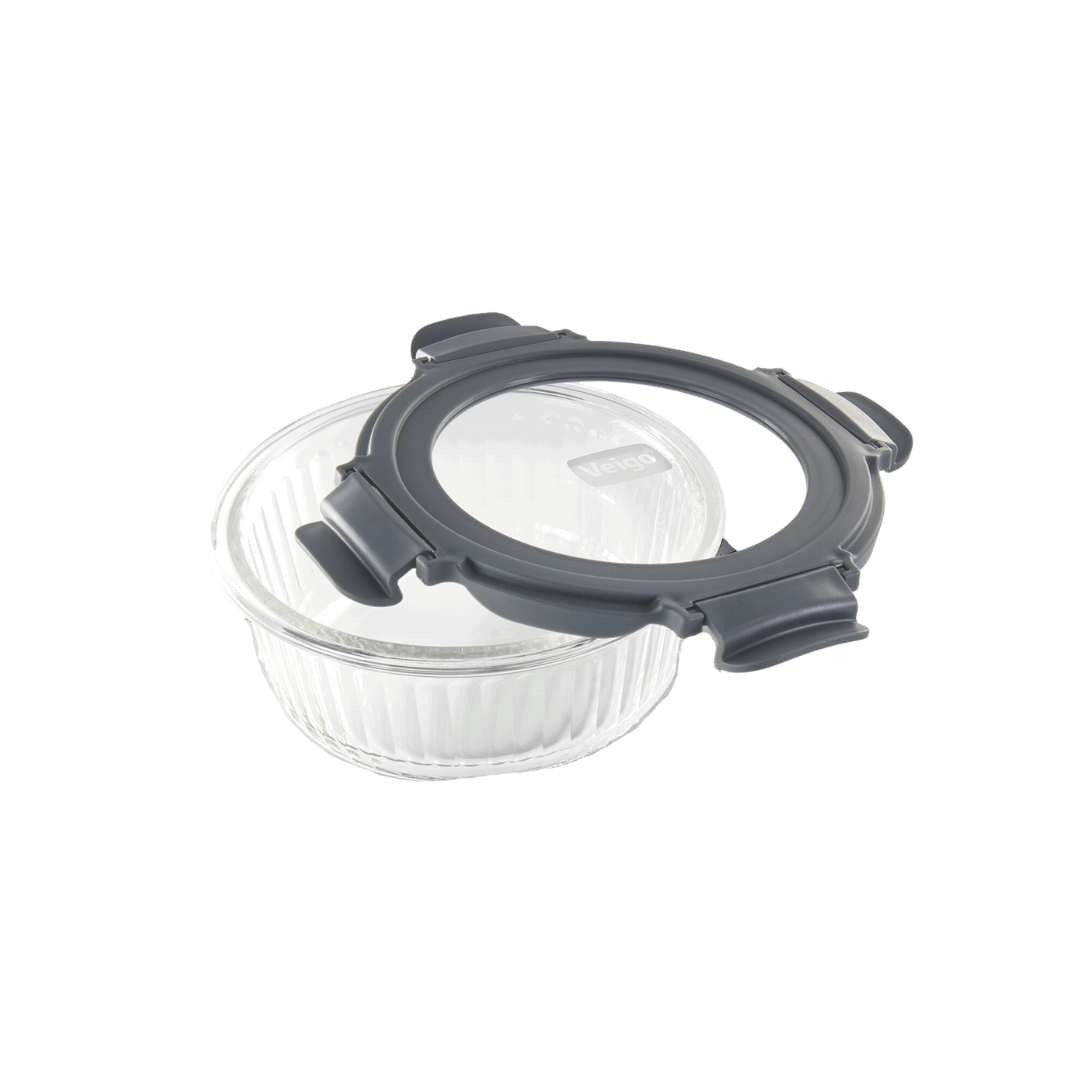 Veigo See & Serve |ROUND| Glass Container w/ Glass Lid - Veigo Single / 620 Ml / Onyx
