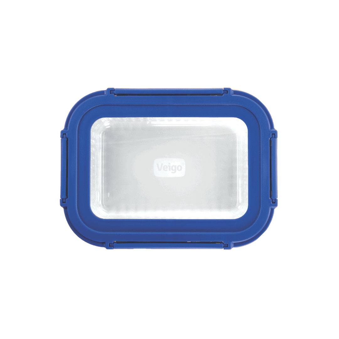 Veigo See & Serve |RECTANGLE| Glass Container w/ Glass Lid - Veigo Single / 640 Ml / Ocean