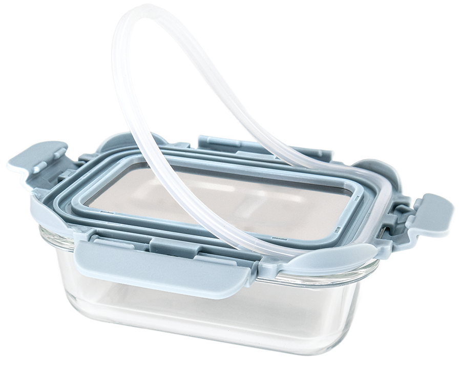 Veigo Pure and Sure series | Rectangle | Borosilicate Glass Container with Stainless Steel Lid - Veigo 370 ML / Stone