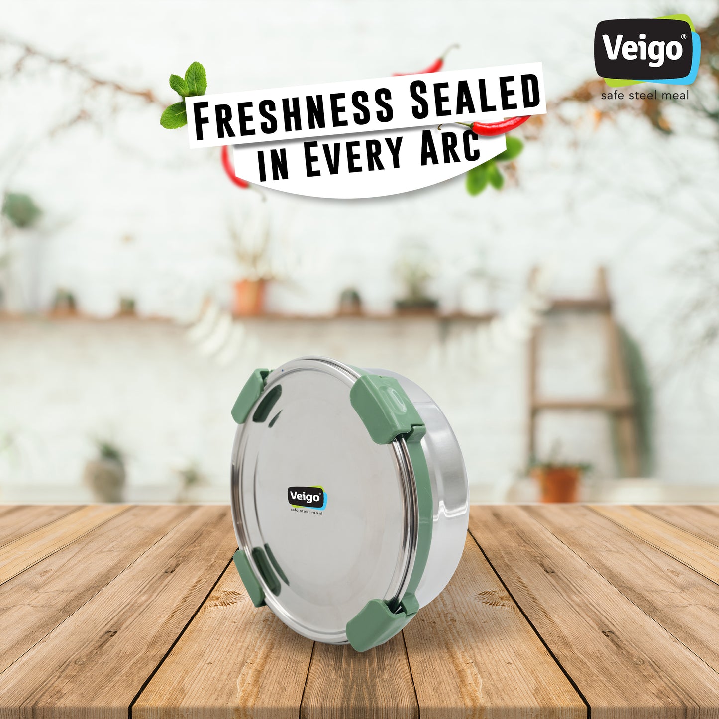 Veigo Maxosteel Round Storage Containers - Veigo 700 ML / Military Green