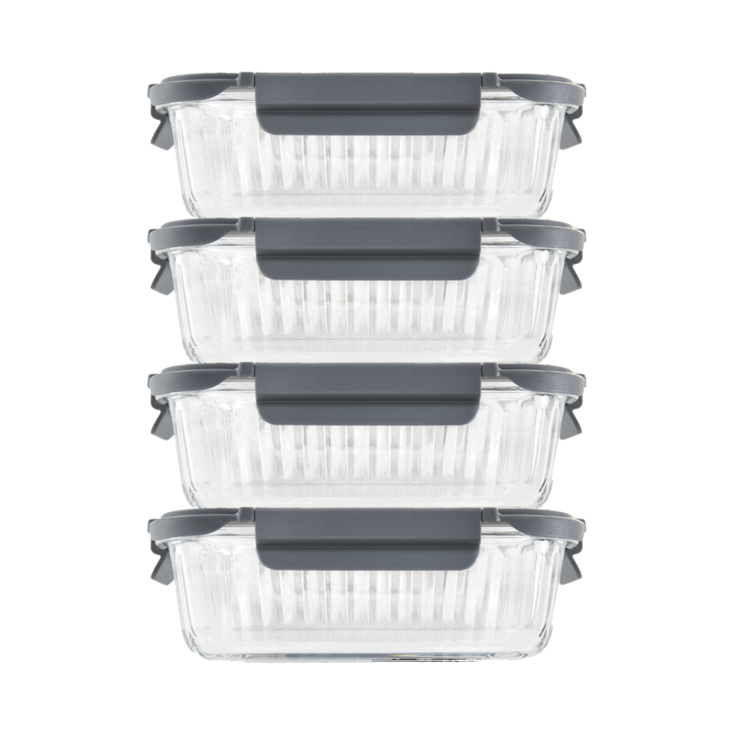 Veigo See & Serve |RECTANGLE| Glass Container w/ Glass Lid - Veigo Set of 4 - Value Deal / 1040 Ml / Onyx