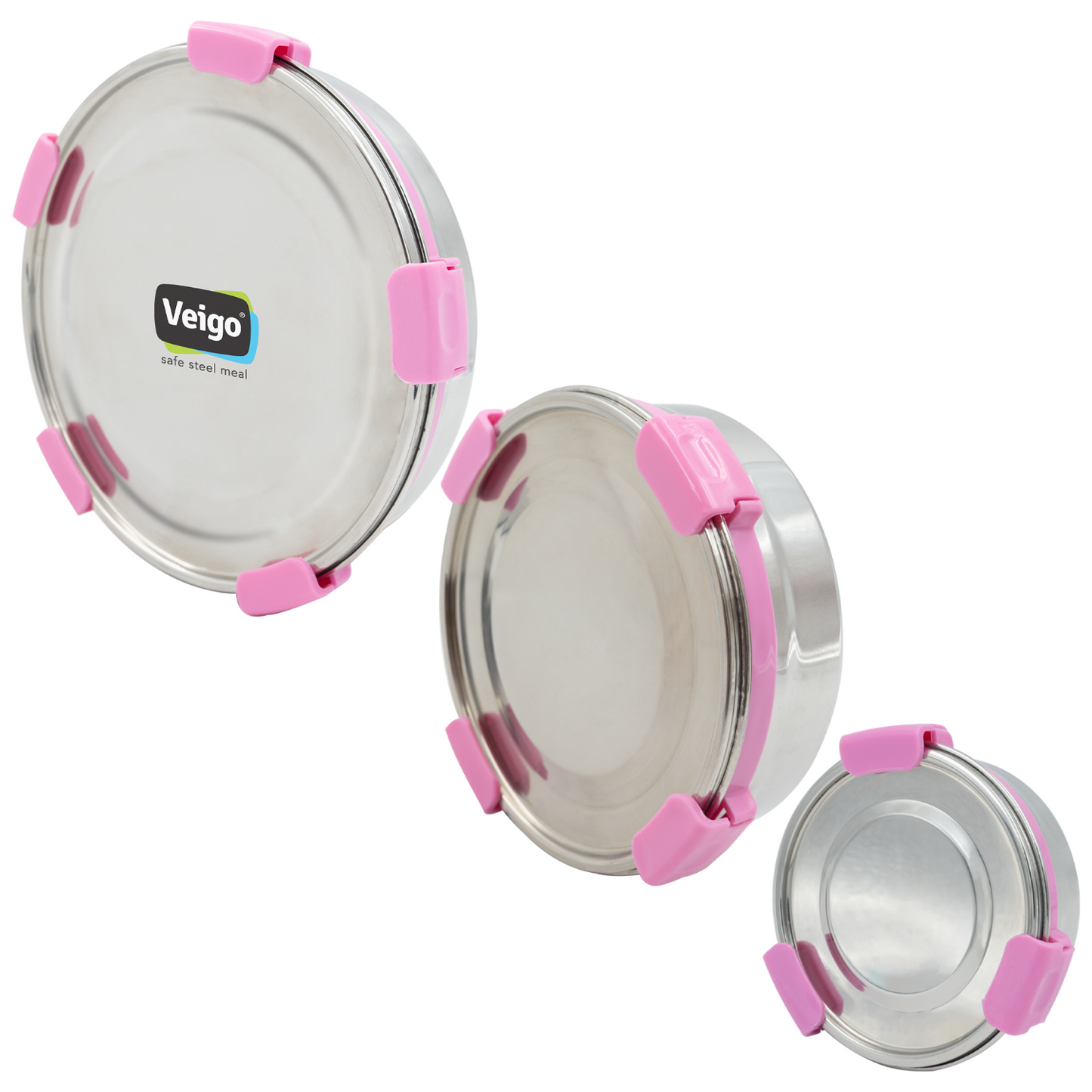 Veigo Maxosteel Round Storage Box- Set of 3 - Veigo Pink