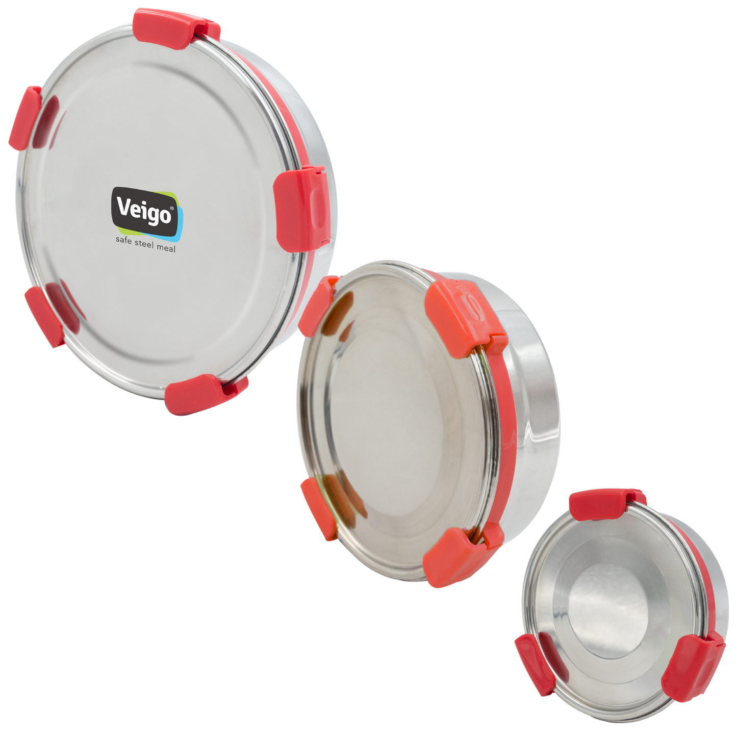 Veigo Maxosteel Round Storage Box- Set of 3 - Veigo Red