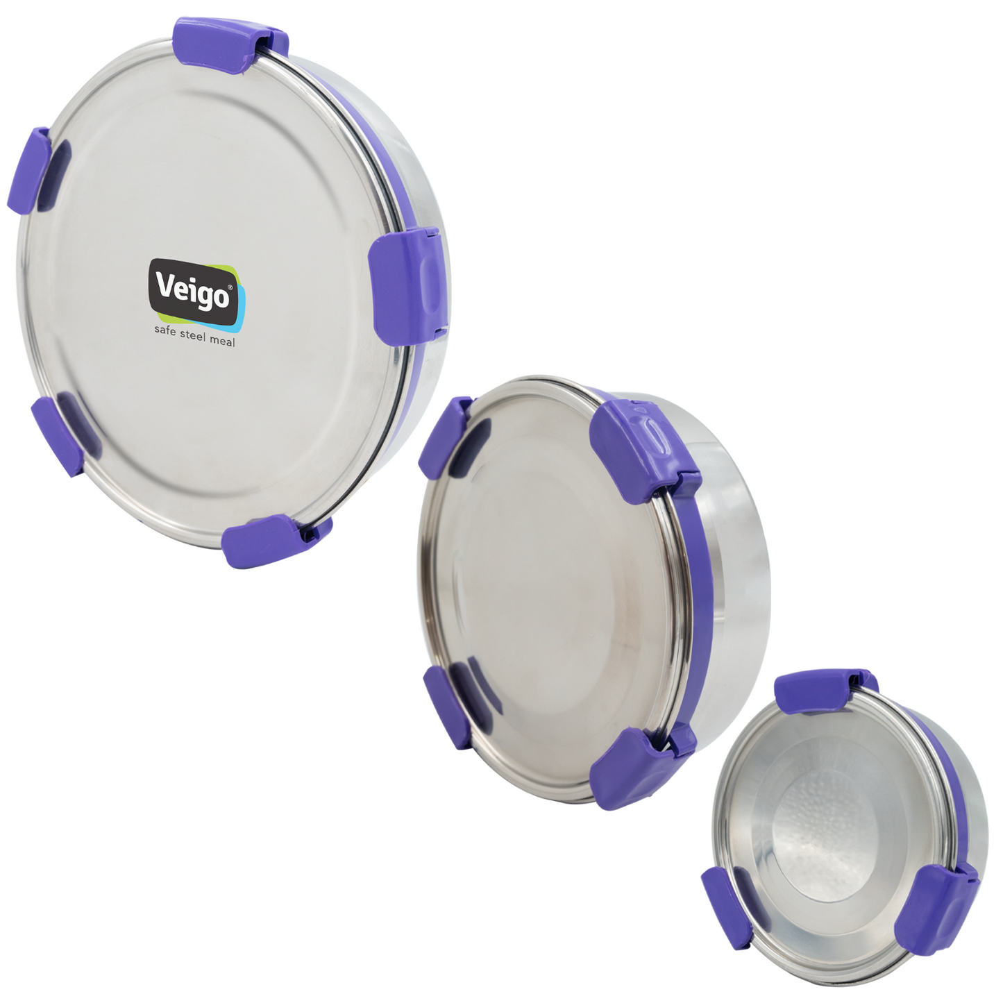 Veigo Maxosteel Round Storage Box- Set of 3 - Veigo Violet
