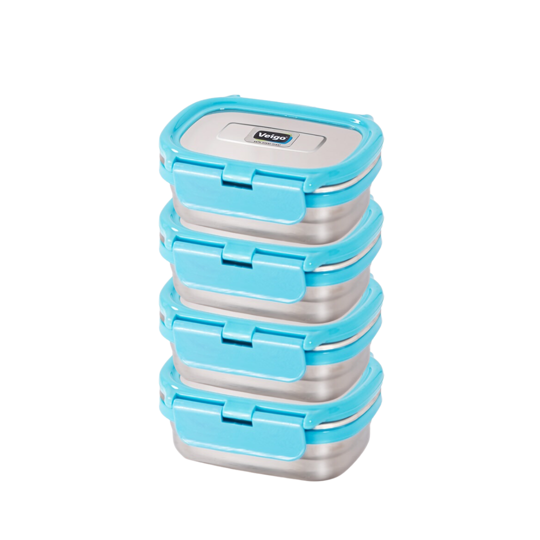 Veigo Chutney & Condiment Storage Dabbi - Set of 4 - Veigo Aqua Blue / Original
