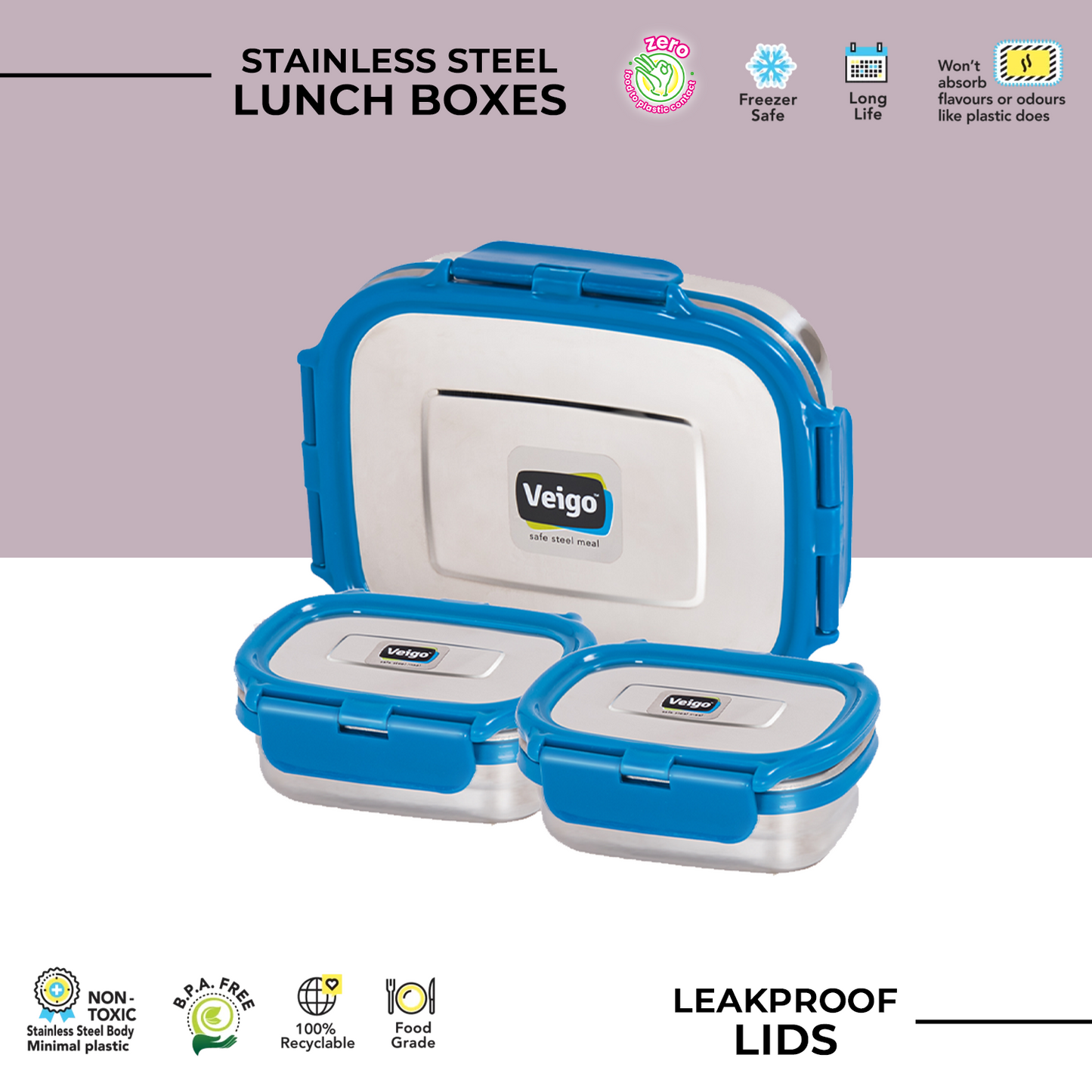 Veigo Daftar- Set of 3 Lunch Boxes in Lunch Bag - Veigo Yellow / Original