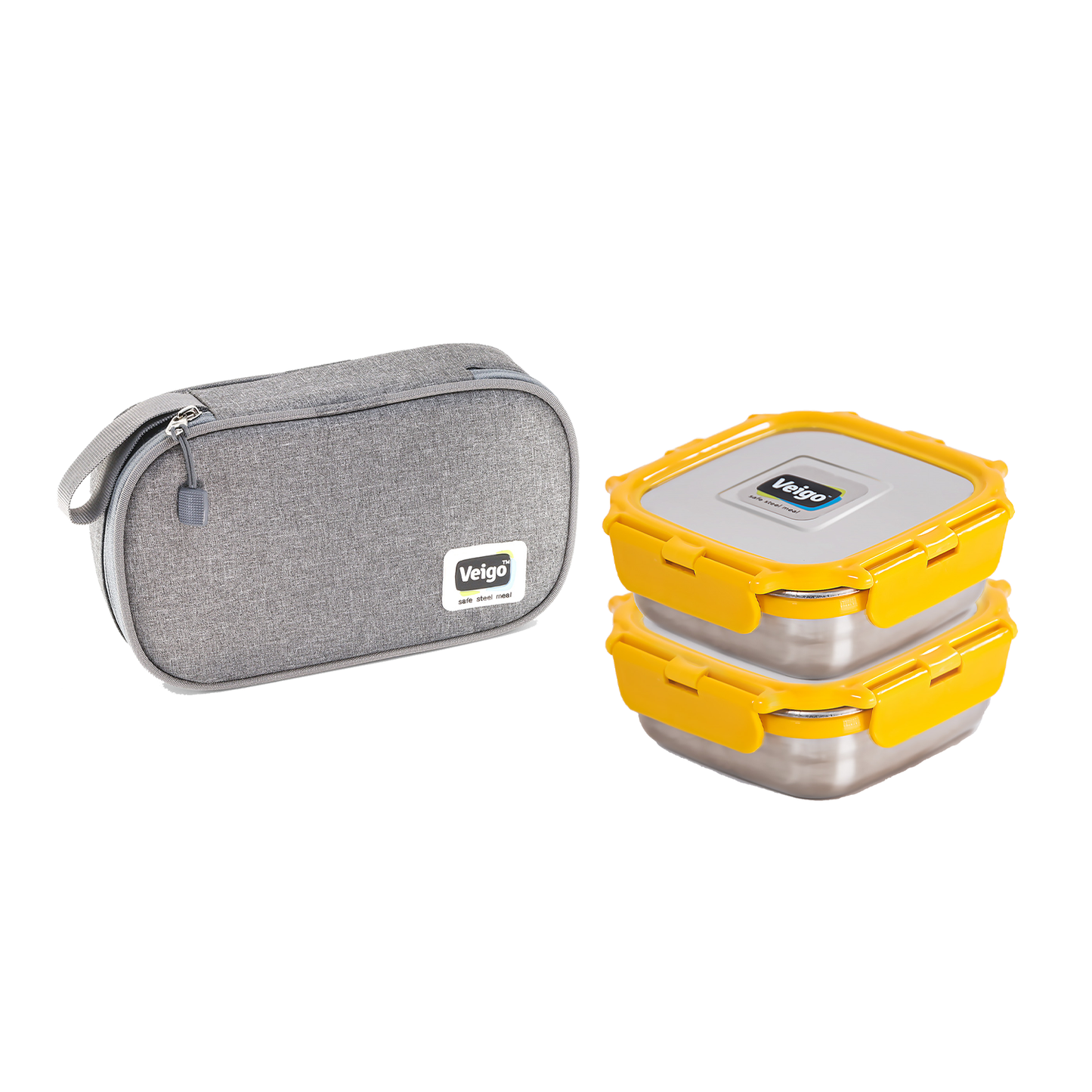 Veigo Daily- Set of 2 Lunch Boxes in a flat pouch - veigolunchboxes
