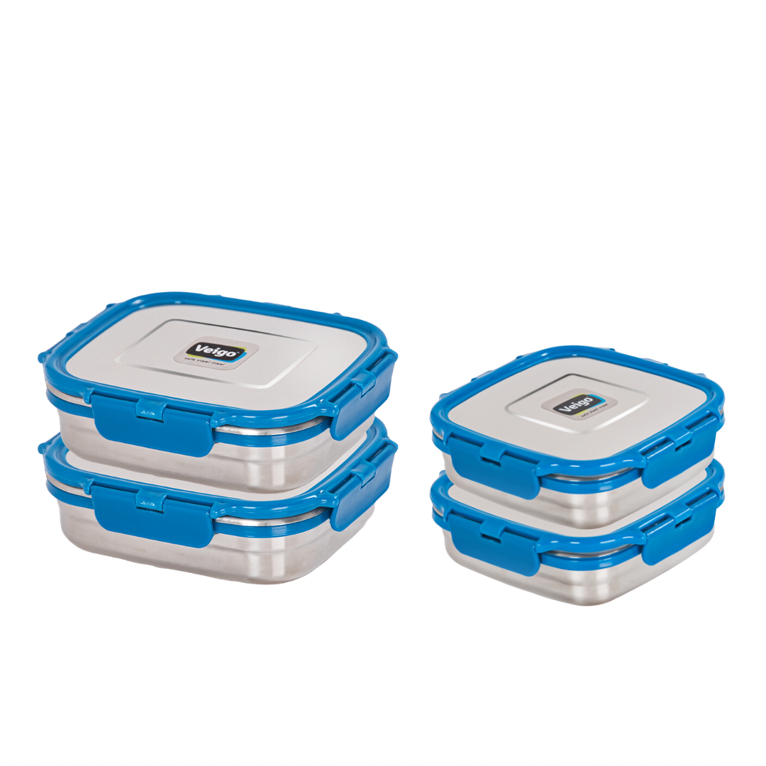 Veigo SANDWICH Steel Lunch Box - Veigo 2 Sandwich + 2 Large Value Saver Set / Dark Blue