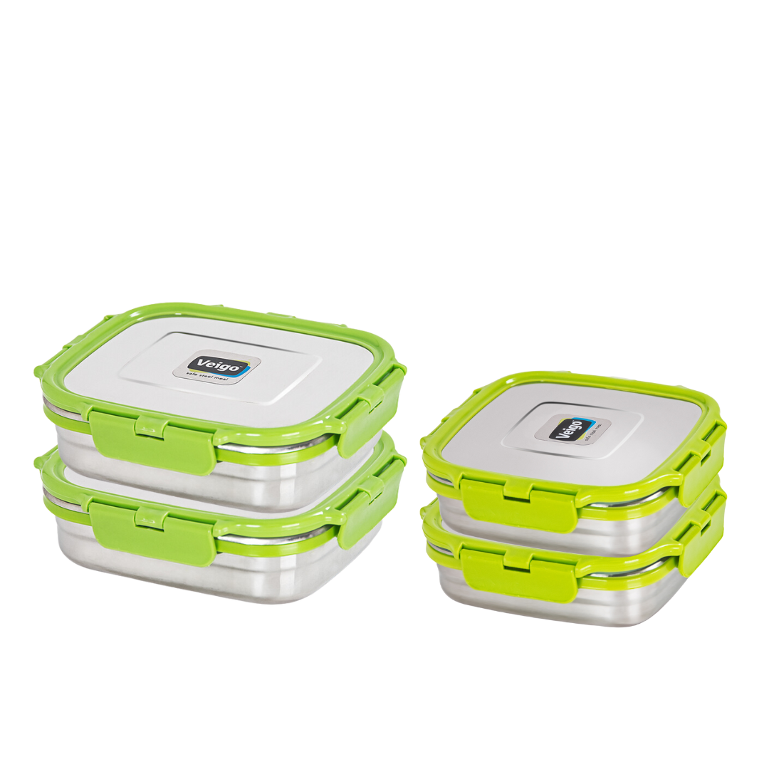 Veigo SANDWICH Steel Lunch Box - Veigo 2 Sandwich + 2 Large Value Saver Set / Green