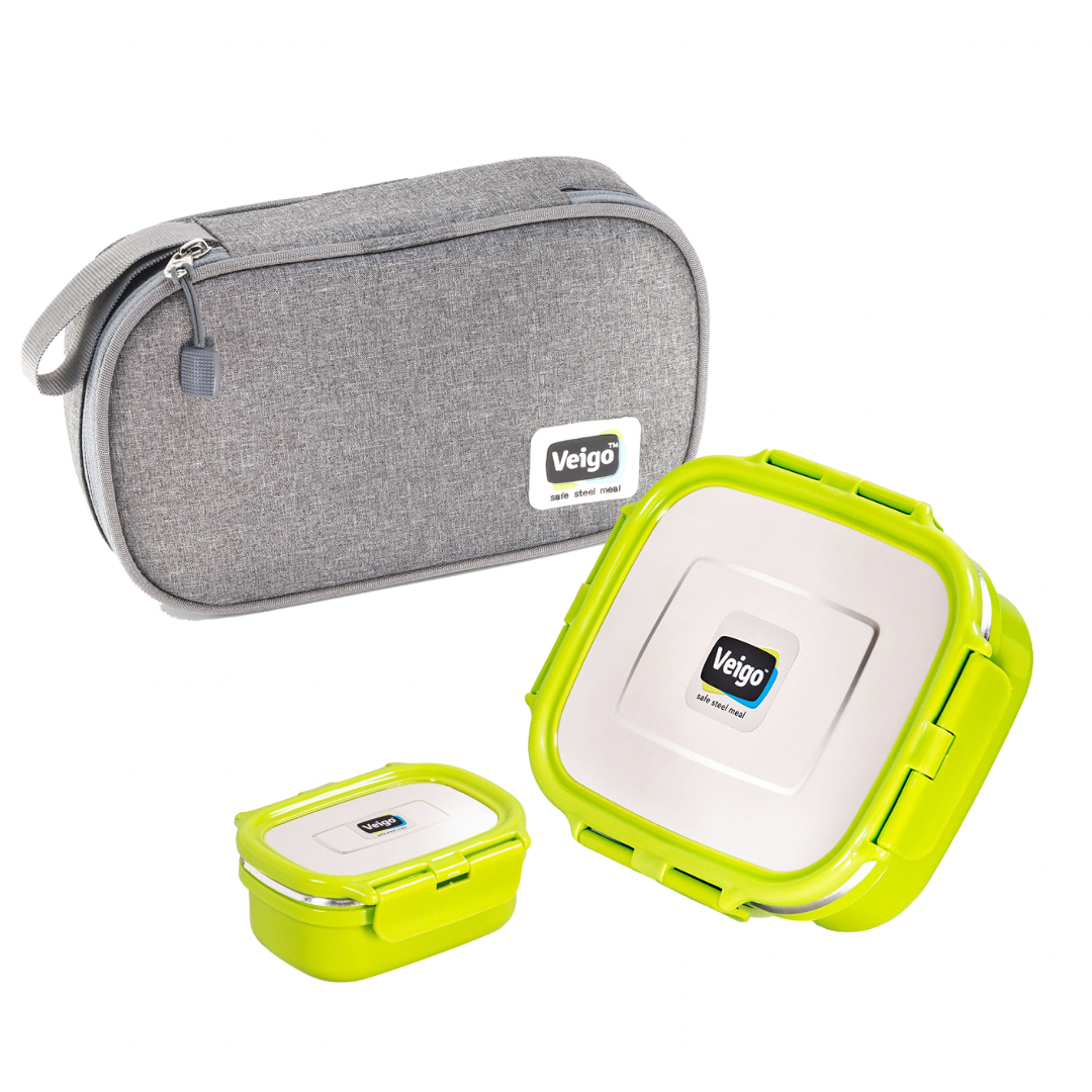Veigo HeatUp Large ( Microwave Safe) - Veigo Lunch Box Set with Insulated Pouch / Green