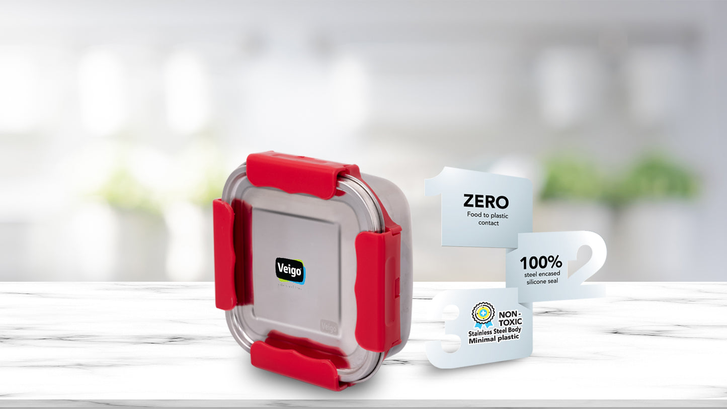 Veigo MaxoSteel Medium Stainless Steel Snack Box - Veigo Red / Single
