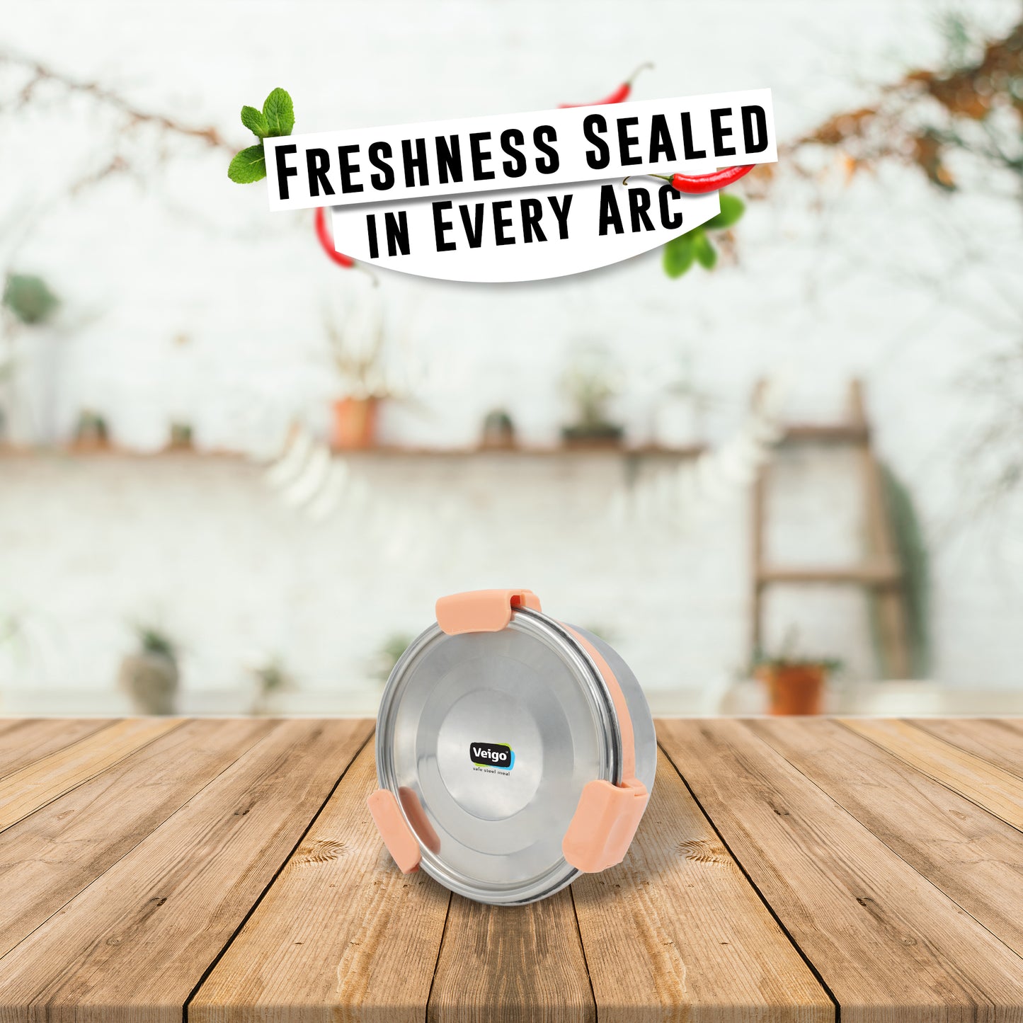 Veigo Maxosteel Round Storage Containers - Veigo 325 ML / Peach