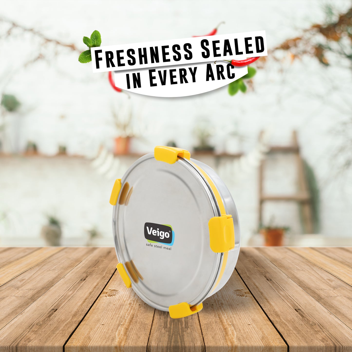 Veigo Maxosteel Round Storage Containers - Veigo 950 ML / Yellow