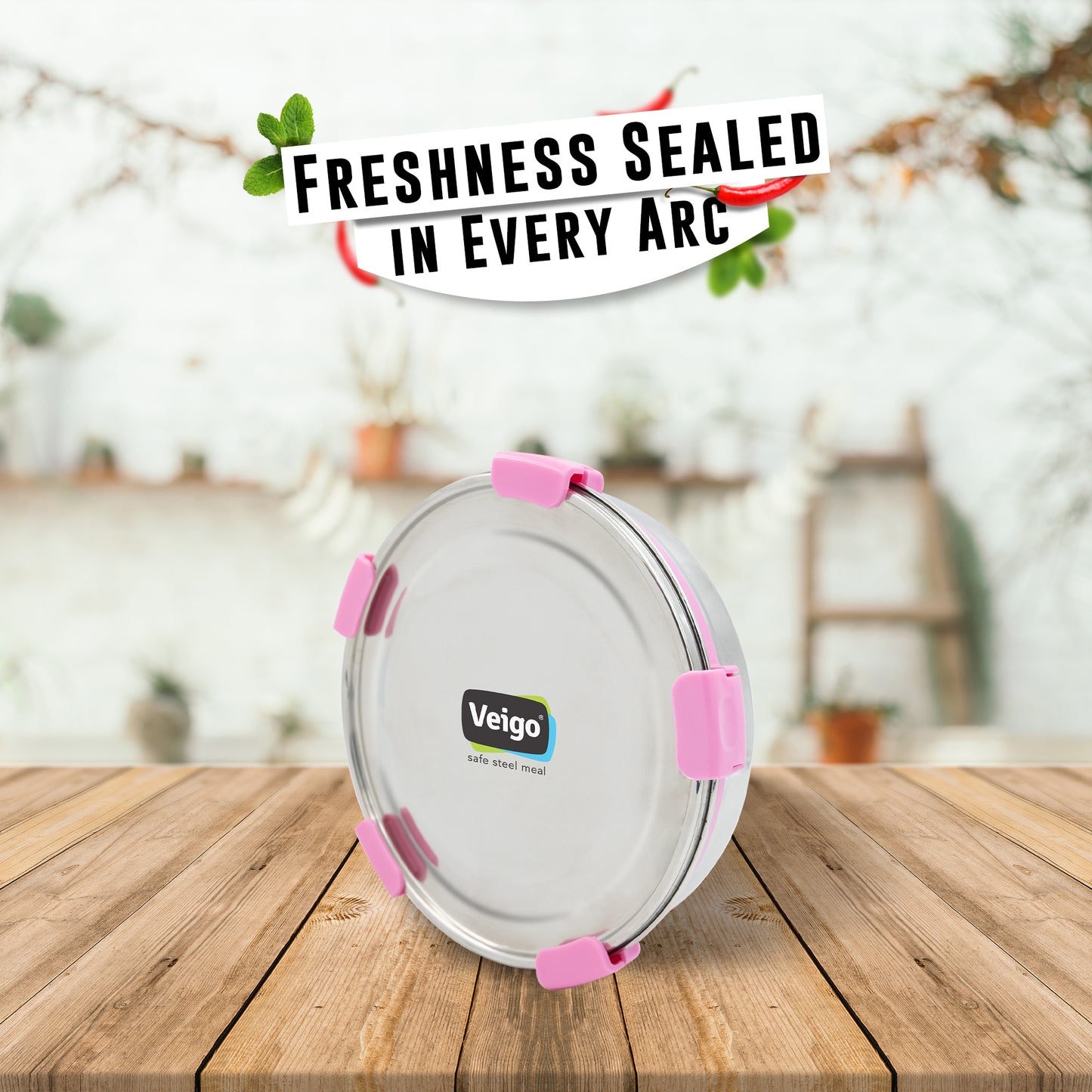 Veigo Maxosteel Round Storage Containers - Veigo 950 ML / Pink