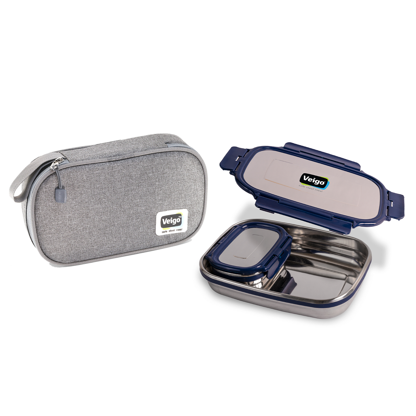 Jumbo Steel Lunch Box Set with Insulated Pouch