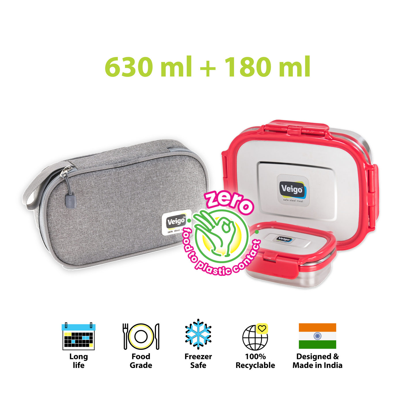 Veigo On The Go - Set of 2 Lunch Boxes in a Flat Pouch