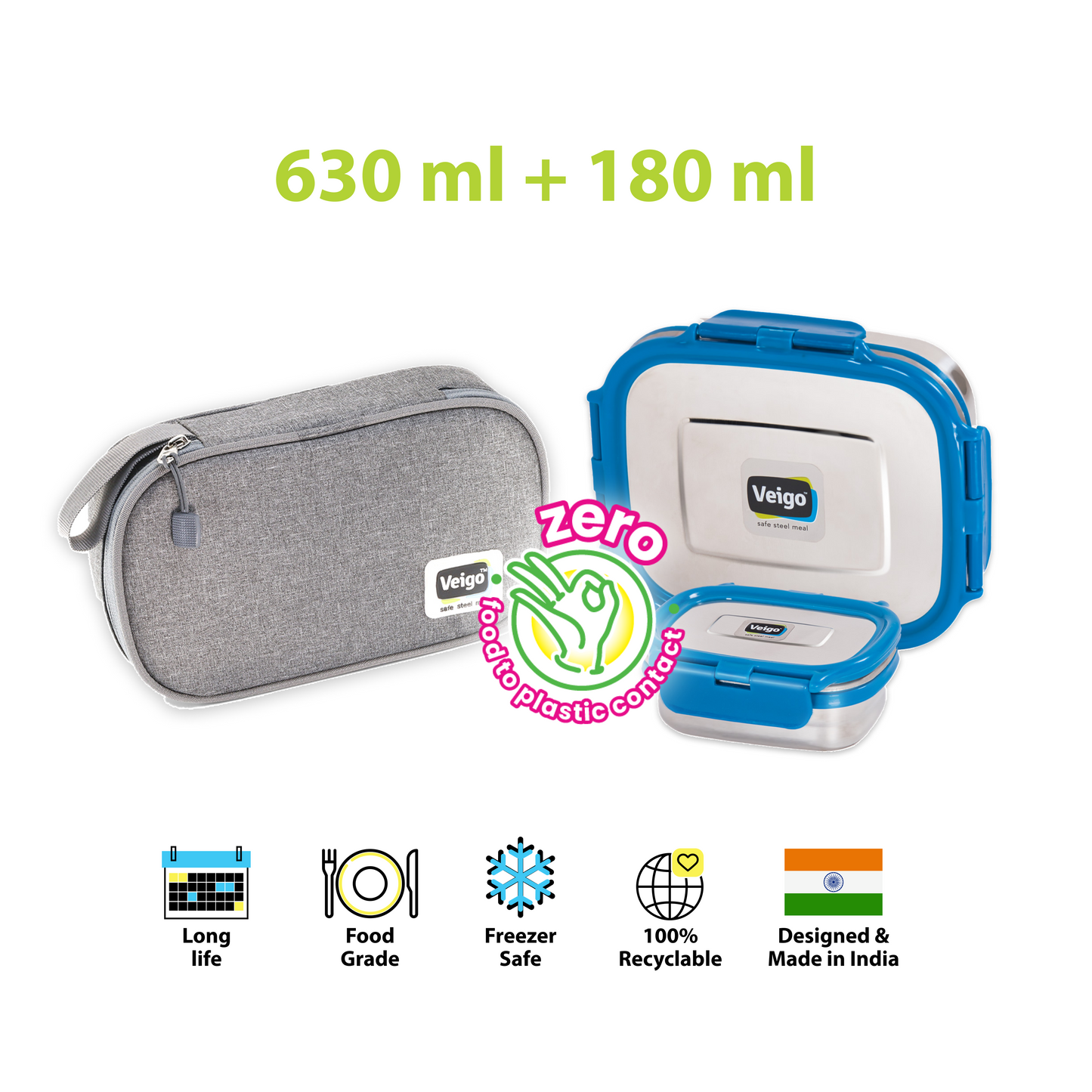 Veigo On The Go - Set of 2 Lunch Boxes in a Flat Pouch