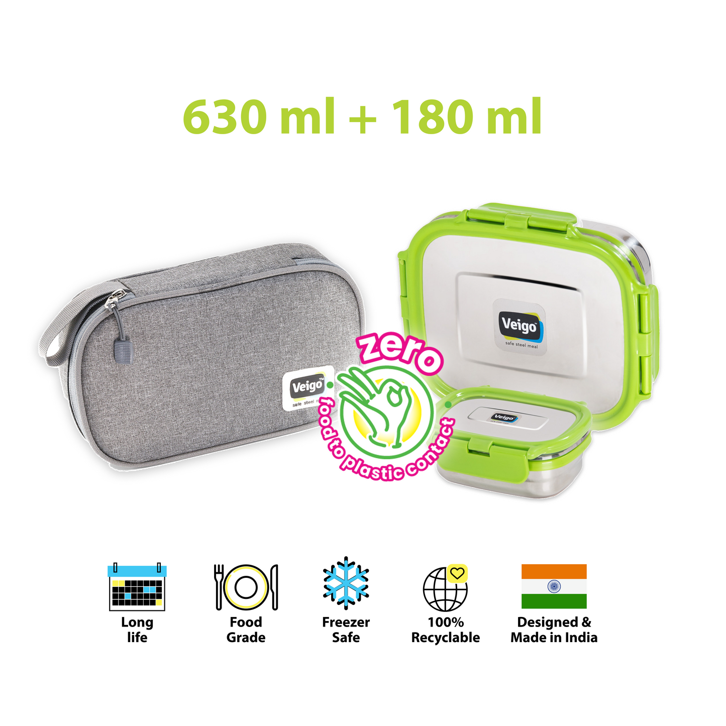 Veigo On The Go - Set of 2 Lunch Boxes in a Flat Pouch