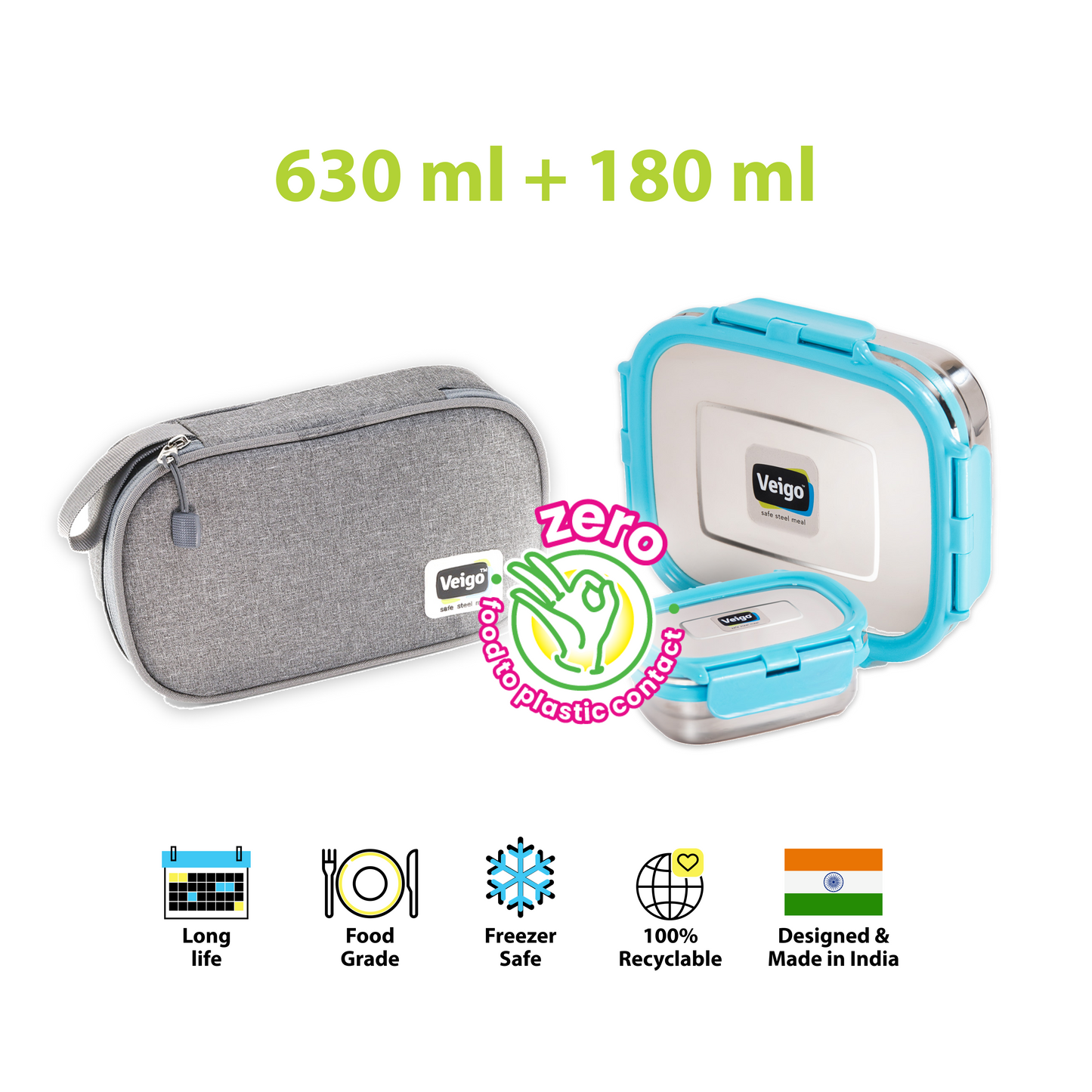 Veigo On The Go - Set of 2 Lunch Boxes in a Flat Pouch