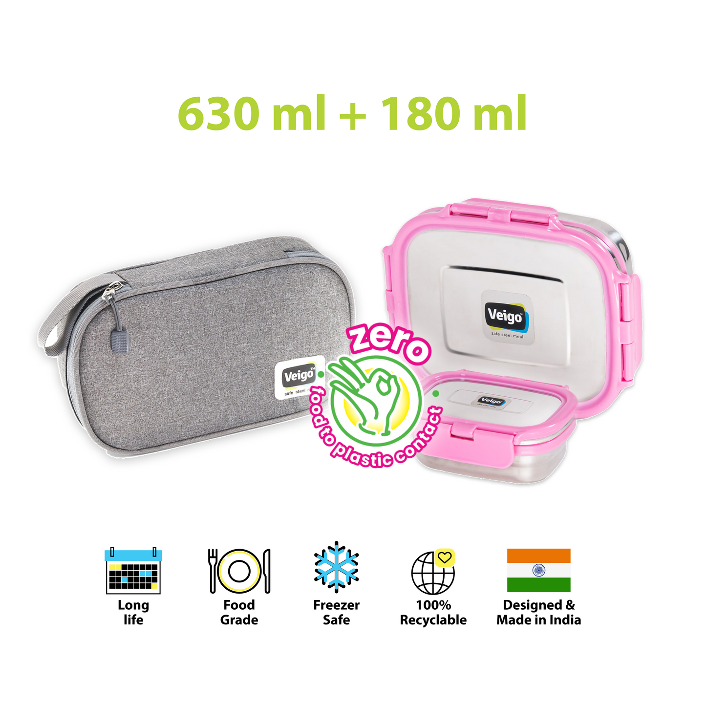Veigo On The Go - Set of 2 Lunch Boxes in a Flat Pouch