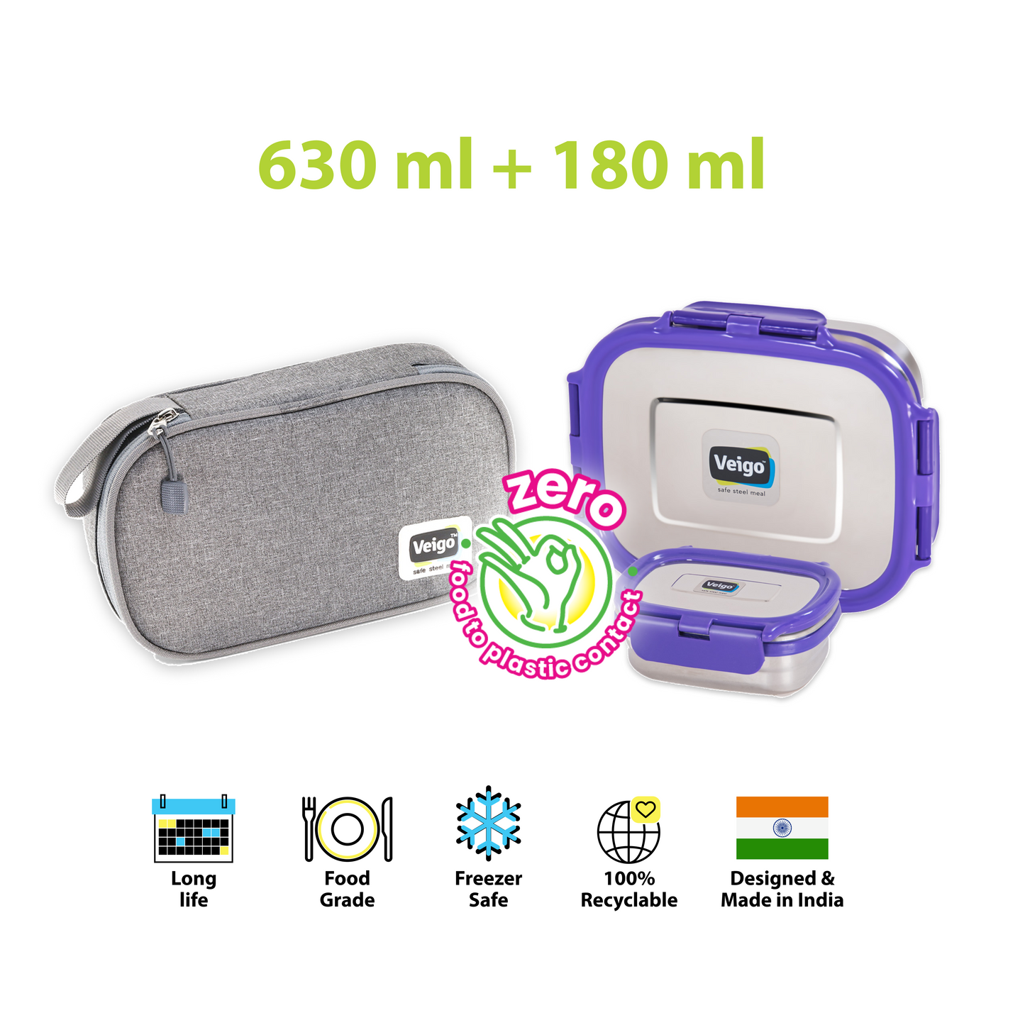 Veigo On The Go - Set of 2 Lunch Boxes in a Flat Pouch